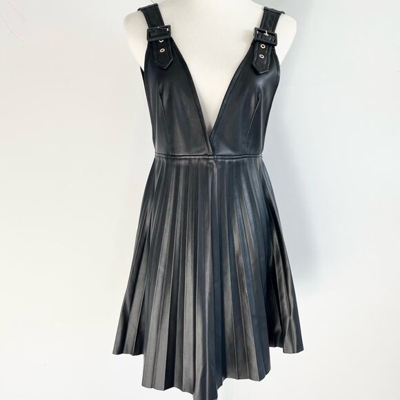 Zara Dresses & Skirts - NWT Zara Faux Leather Pleated Dress Black Pleather Size S